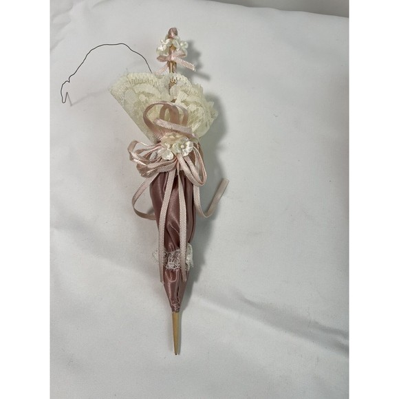 4 Vtg Miniature Satin Lace Parasol*Victorian Christmas Ornament or Baby Shower - Picture 2 of 4